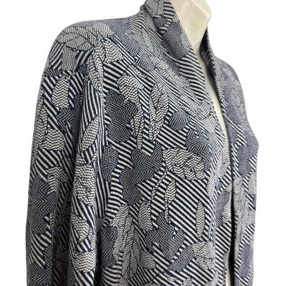 Lands End Womens Navy Blue Open Cardigan Longline Sweater Floral Stripes sz 1X - Picture 4 of 16